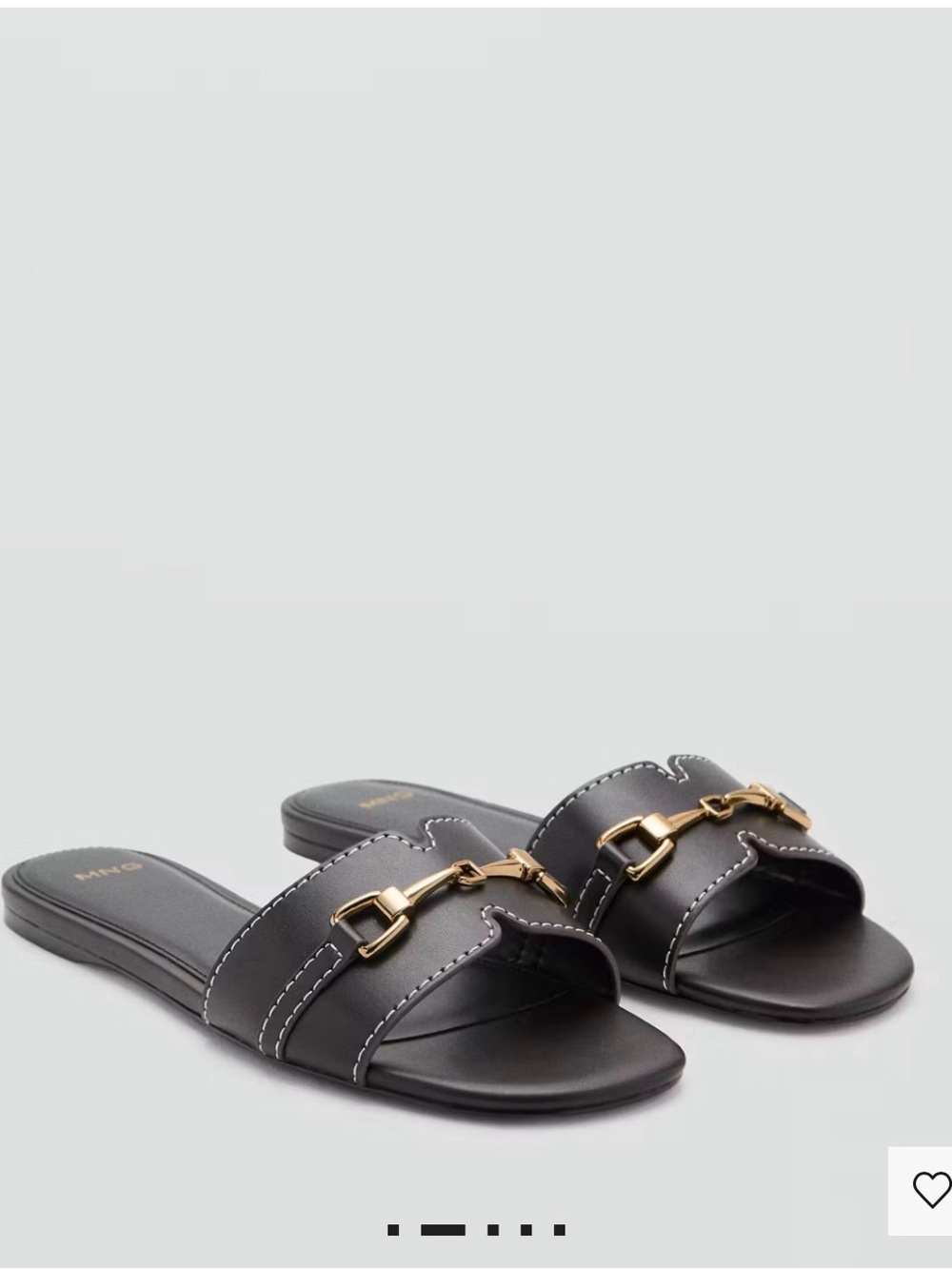 Mango Black Slide Sandals with Gold Chain Detail